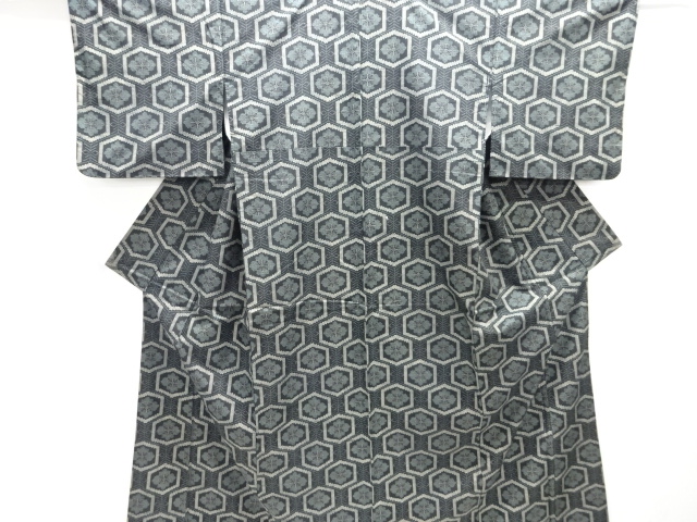 JAPANESE KIMONO / KIMONO & MICHIYUKI COAT ENSEMBLE / SILK / HAND WOVEN TSUMUGI / FLORAL KIKKO